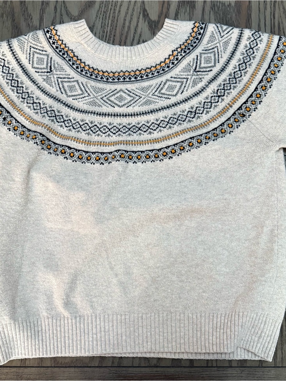 Weatherproof Cream Fair Isle Yoke Crew Sweater with Navy & Gold Accents
